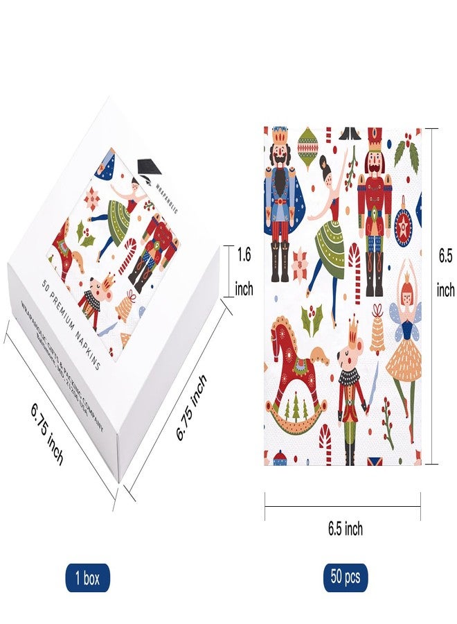 مجموعة مناديل ورقية لعيد الميلاد من راباهوليك، 50 قطعة - ثلاث طبقات، مزينة برسومات كسارة البندق والباليه، للاستخدام مرة واحدة، مثالية لحفلات عيد الميلاد، وأدوات المائدة، وعطلة عيد الميلاد - 6.5 × 6.5 بوصة - Image 2